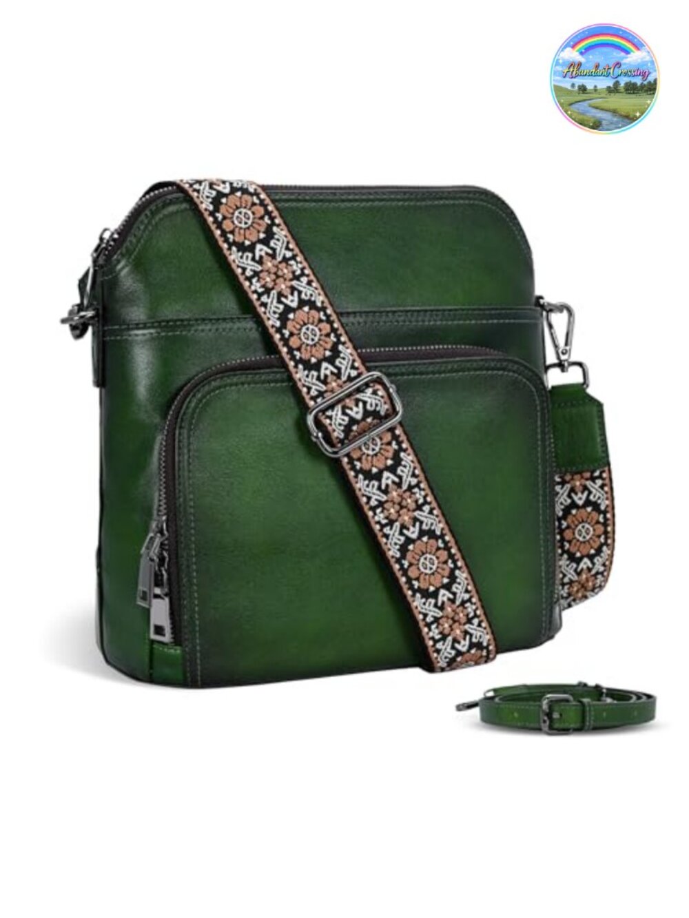 Vintage Cowhide Leather Crossbody Bag with Built in Wallet Convertible Straps
